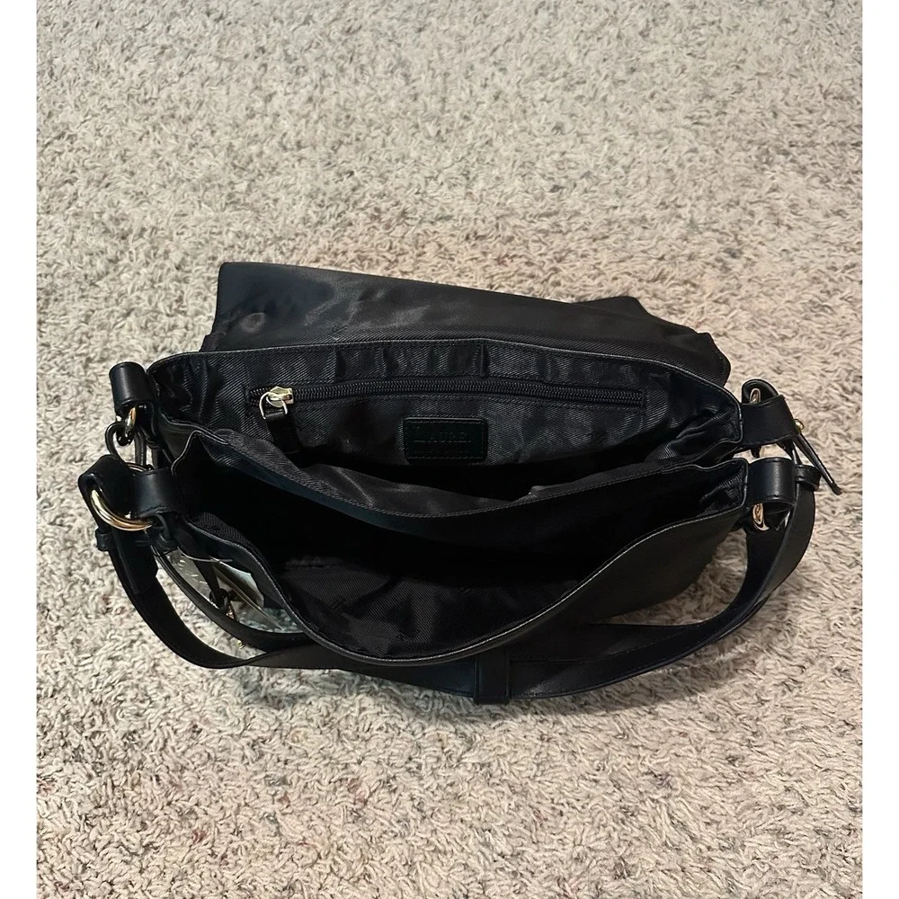 Lauren Ralph Lauren 877FLP Black Leather Messenger Shoulder Bag  Early 2000s NEW